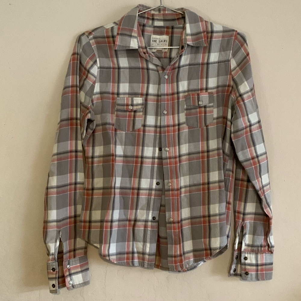 Joe's Jeans The Shirt Long Sleeve Plaid Flannel Grey/ Orange 100% Cotton Size S